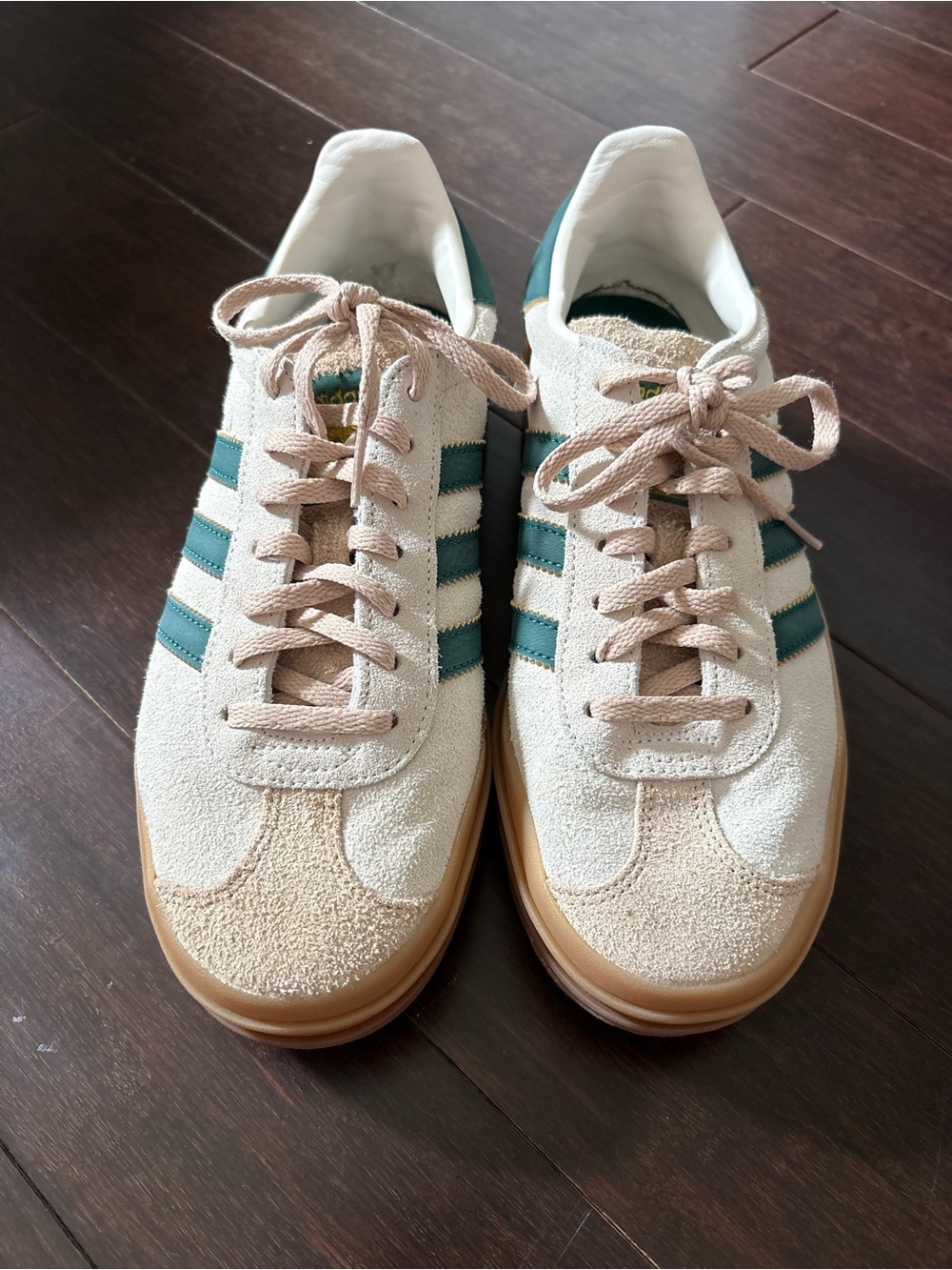 adidas Women's Gazelle Cream Suede Sneakers with Green Stripes